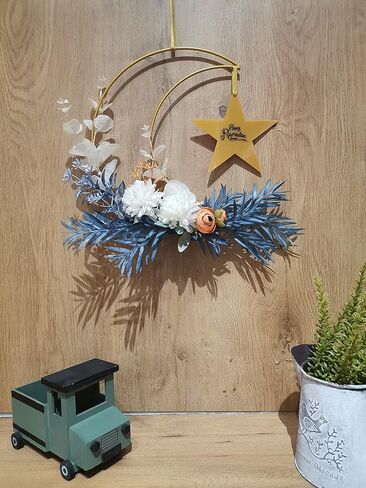 Eid Ramadan Mubarak Wreaths Decorations, Moon Wreaths with Stars Sign, Artificial Metal Hoop Hanging Floral Garland for Front Door, for Wall Window Party Wall Decor Indoor Outdoor in Saudi Arabia