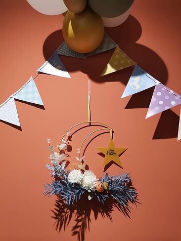Eid Ramadan Mubarak Wreaths Decorations, Moon Wreaths with Stars Sign, Artificial Metal Hoop Hanging Floral Garland for Front Door, for Wall Window Party Wall Decor Indoor Outdoor in Saudi Arabia