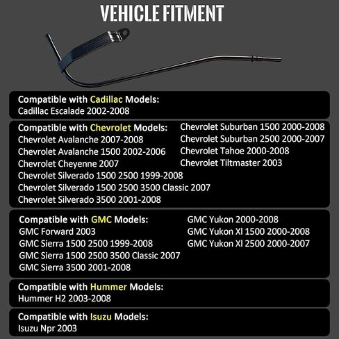أنبوب مقياس زيت المحرك 917-303 متوافق مع كاديلاك إسكاليد 2002-2008 شيفروليه 1500 2500 3500 تيلتماستر تاهو 1999-2008 جي إم سي سييرا يوكون هامر H2 2003-2008 إيسوزو NPR 2003 12563918 in Saudi Arabia