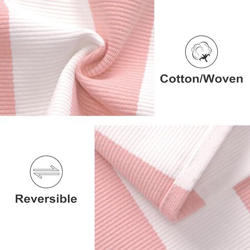 Front Door Mat 24"x51",Pink and White Striped Layered Doormat Cotton Woven Washable Indoor Outdoor Porch Rug Farmhouse Small Area Rug for Porch/Entryway/Home Entrance Decor in Kuwait