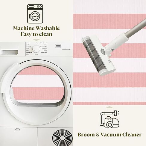 Front Door Mat 24"x51",Pink and White Striped Layered Doormat Cotton Woven Washable Indoor Outdoor Porch Rug Farmhouse Small Area Rug for Porch/Entryway/Home Entrance Decor in Kuwait