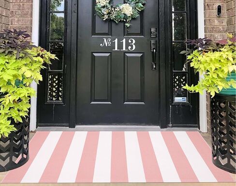 Front Door Mat 24"x51",Pink and White Striped Layered Doormat Cotton Woven Washable Indoor Outdoor Porch Rug Farmhouse Small Area Rug for Porch/Entryway/Home Entrance Decor in Kuwait