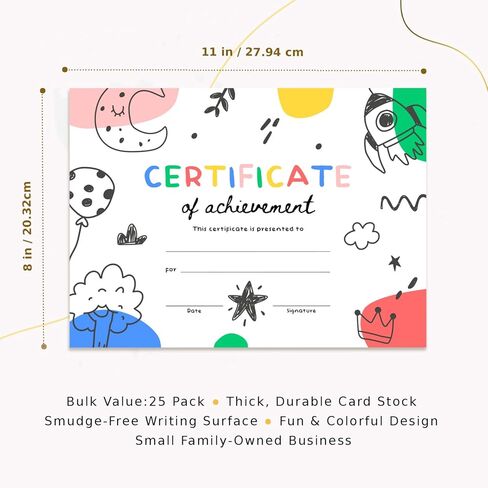 شهادات إنجاز جاردن سيتي للأطفال، شهادات جوائز 8x11، شهادات جوائز الطلاب الفارغة للفصول المدرسية، المنزل، مرحلة ما قبل المدرسة ورياض الأطفال، التخرج (25 حزمة) in Kuwait