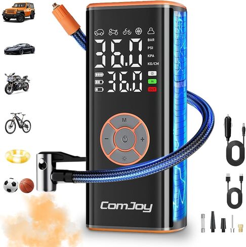 Tire Inflator Portable Air Compressor, Cordless Air Pump for Car Tires, Rechargeable Auto Tire Inflator for Car Motorcycle Bike Ball, Electric Auto Shutoff Car Tire Pump with Digital Gauge & LED Light in Saudi Arabia