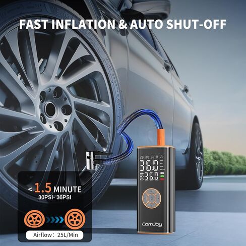 Tire Inflator Portable Air Compressor, Cordless Air Pump for Car Tires, Rechargeable Auto Tire Inflator for Car Motorcycle Bike Ball, Electric Auto Shutoff Car Tire Pump with Digital Gauge & LED Light in Saudi Arabia