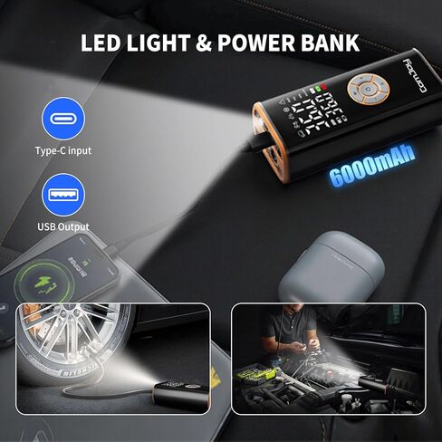 Tire Inflator Portable Air Compressor, Cordless Air Pump for Car Tires, Rechargeable Auto Tire Inflator for Car Motorcycle Bike Ball, Electric Auto Shutoff Car Tire Pump with Digital Gauge & LED Light in Saudi Arabia