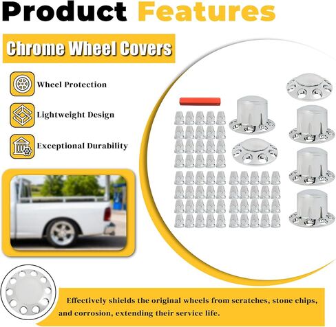 waltyotur Chrome Plastic Front & Rear Complete Axle Wheel Cover Kits with 33mm Thread-on Lug Nuts Set of 6 for Semi Trucks 2 for Front and 4 for Rear in Saudi Arabia