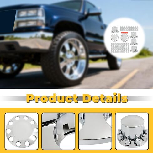 waltyotur Chrome Plastic Front & Rear Complete Axle Wheel Cover Kits with 33mm Thread-on Lug Nuts Set of 6 for Semi Trucks 2 for Front and 4 for Rear in Saudi Arabia