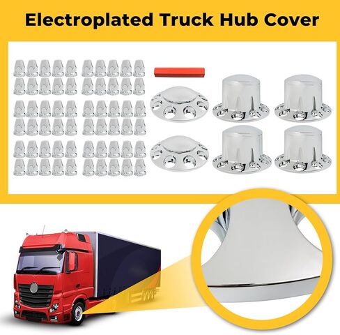 waltyotur Chrome Plastic Front & Rear Complete Axle Wheel Cover Kits with 33mm Thread-on Lug Nuts Set of 6 for Semi Trucks 2 for Front and 4 for Rear in Saudi Arabia