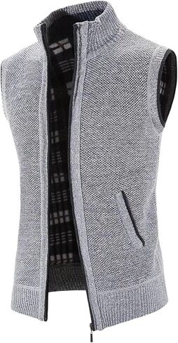 Men's Full Zip Sleeveless Knitted Vest Stand Collar with Ribbed Hem in Saudi Arabia