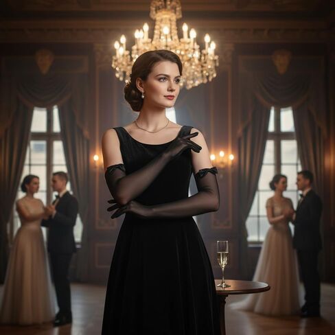 قفازات نسائية طويلة شفافة سوداء قابلة للتمدد مع عقدة من الساتان، قفازات شبكية من التول بطول الكوع للنساء لحفلات الزفاف وحفلات الكوكتيل وأوبرا العشرينيات من القرن العشرين وحفلات الهالوين in Kuwait