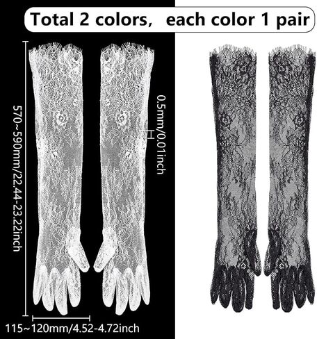WADORN 2 Colors Women's Long Lace Floral Gloves, Sheer Mesh Tulle Elbow Black White Long Floral Lace Gloves Wedding Bridal Formal Dress Costume Accessory for Opera Party Cosplay Masquerade Tea Party in Saudi Arabia