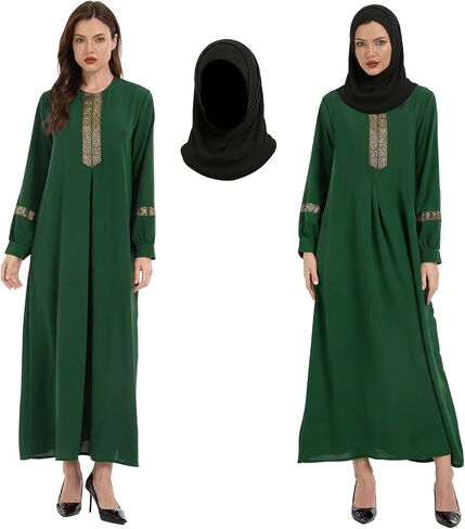 عباية نسائية مطبوعة من GYQMBT، ملابس صلاة إسلامية بسحاب بأكمام طويلة مع حجاب in Kuwait