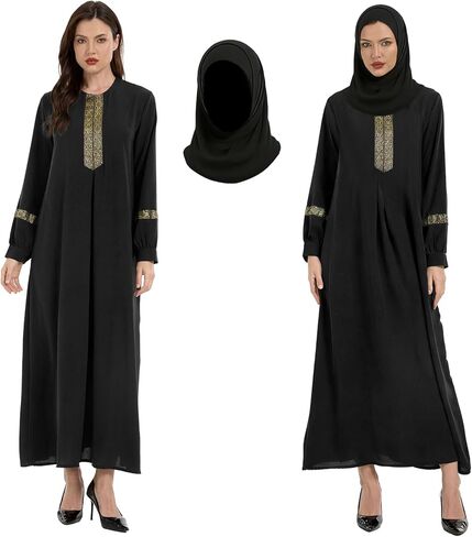 GYQMBT Womens Muslim Printed Abaya,Long Sleeve Zipper Islamic Robe Prayer Clothes with Hijabs in Saudi Arabia