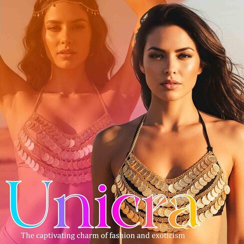 Unicra البطن الرقص الجسم سلسلة الذهب عملة الصدرية أعلى هيئة المجوهرات زي للنساء in Saudi Arabia