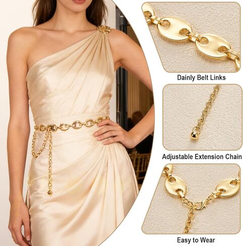 أحزمة سلسلة خصر عصرية للسيدات، سلاسل حزام البطن قابلة للتعديل، إكسسوارات مجوهرات للفستان in Kuwait