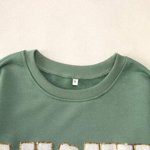IZYJOY Women St. Patrick's Day Sweatshirt Glitter Lucky Letter Chenille Patch Shirt Crewneck Pullover Oversized Clothes in Saudi Arabia