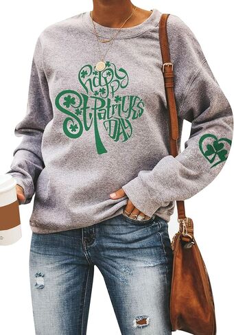 سويت شيرت EFOFEI للسيدات من St. Patricks Day Shamrock، قميص برسومات البرسيم الإيرلندي مقاس كبير بأكمام طويلة in Kuwait