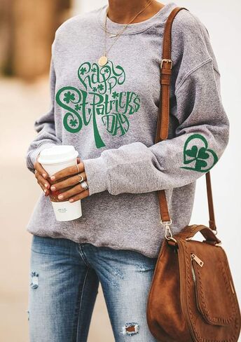 سويت شيرت EFOFEI للسيدات من St. Patricks Day Shamrock، قميص برسومات البرسيم الإيرلندي مقاس كبير بأكمام طويلة in Kuwait