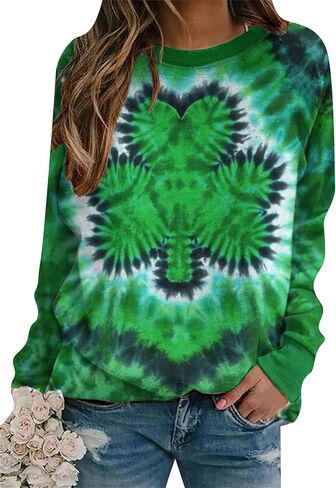 سويت شيرت EFOFEI للسيدات من St. Patricks Day Shamrock، قميص برسومات البرسيم الإيرلندي مقاس كبير بأكمام طويلة in Kuwait