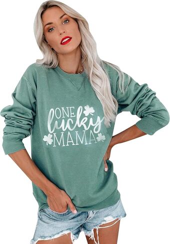 سويت شيرت EFOFEI للسيدات من St. Patricks Day Shamrock، قميص برسومات البرسيم الإيرلندي مقاس كبير بأكمام طويلة in Kuwait