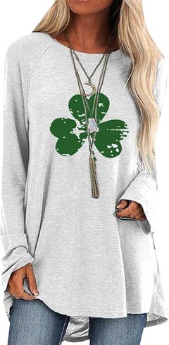سويت شيرت EFOFEI للسيدات من St. Patricks Day Shamrock، قميص برسومات البرسيم الإيرلندي مقاس كبير بأكمام طويلة in Kuwait