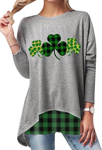 سويت شيرت EFOFEI للسيدات من St. Patricks Day Shamrock، قميص برسومات البرسيم الإيرلندي مقاس كبير بأكمام طويلة in Kuwait