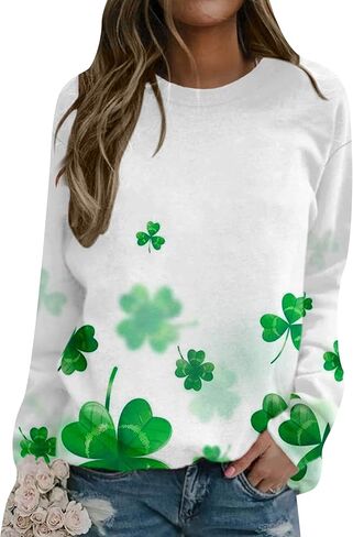 سويت شيرت EFOFEI للسيدات من St. Patricks Day Shamrock، قميص برسومات البرسيم الإيرلندي مقاس كبير بأكمام طويلة in Kuwait