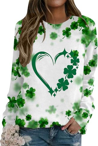 سويت شيرت EFOFEI للسيدات من St. Patricks Day Shamrock، قميص برسومات البرسيم الإيرلندي مقاس كبير بأكمام طويلة in Kuwait