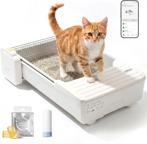 صندوق فضلات القطط ذاتي التنظيف، صندوق فضلات أوتوماتيكي مفتوح من أعلى للقطط المتعددة، حماية سلامة أجهزة استشعار الوزن، تحكم ذكي في التطبيقات، التخلص من النفايات بدون رائحة، يعمل مع فضلات البنتونيت المعدنية in Kuwait