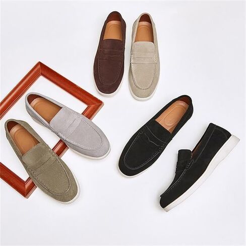 Men's British-Style Velvet Frosted Loafers -Foot Loafers Foot Cover Casual Shoes High Elasticity Breathable and Soft Suitable for Driving Running Sports Business Work(Gray,6) in Saudi Arabia