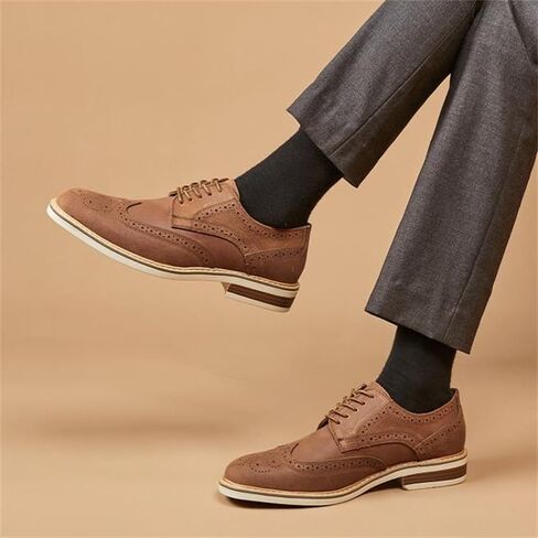 Men's British Retro Suede Formal Business Casual Derby Shoes All-Match Office Wingtip Dress Lace Up Shoes in Saudi Arabia