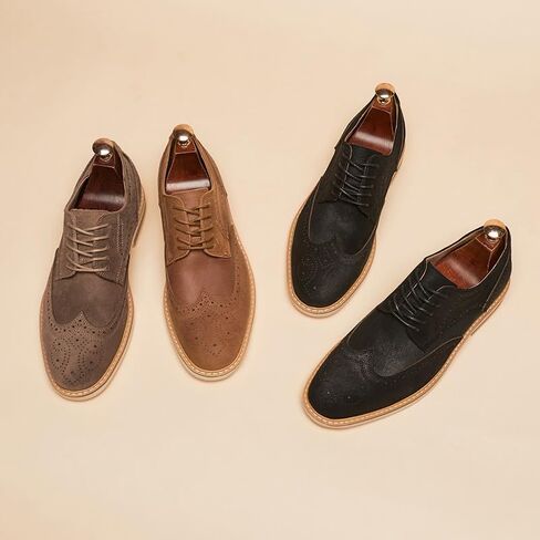Men's British Retro Suede Formal Business Casual Derby Shoes All-Match Office Wingtip Dress Lace Up Shoes in Saudi Arabia