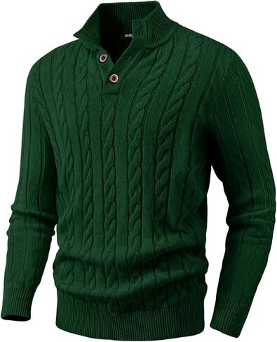 JMIERR Men's Wool Blend Cable Knit Sweater Casual Long Sleeve Button Stand Collar Old Money Pullover Sweaters in Saudi Arabia