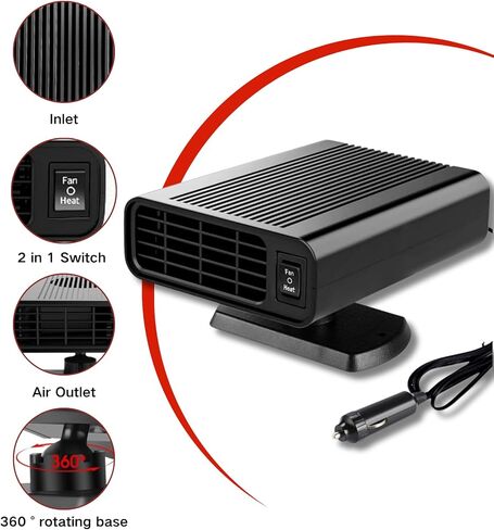 Car Heater,12V Portable Fast Heating Car Heater for Vehicle with 2 in 1 Heating & Cooling Fan, Plug into Cigarette Lighter 360 Degree Rotation Defroster Defogger for Car Windshield in Saudi Arabia