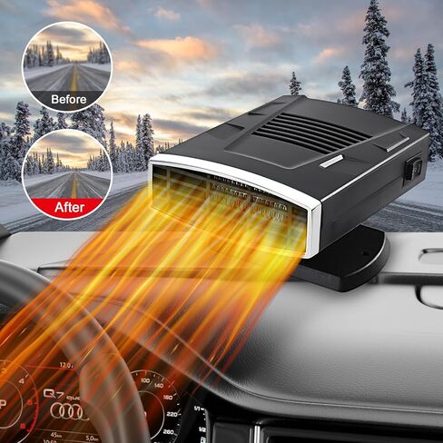 Car Heater,12V Portable Car Heater Portable Car Heater for Vehicle, 12V Car Heater Portable Portable Heater for Car, 360° Rotatable Car Defroster Windshield Heater (Black Silver) in Saudi Arabia