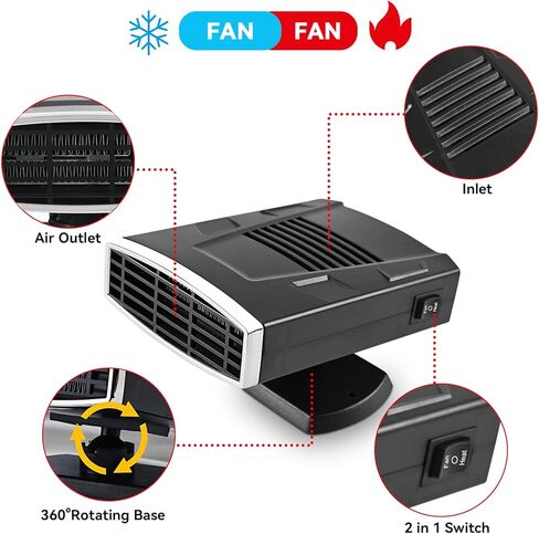 Car Heater,12V Portable Car Heater Portable Car Heater for Vehicle, 12V Car Heater Portable Portable Heater for Car, 360° Rotatable Car Defroster Windshield Heater (Black Silver) in Saudi Arabia