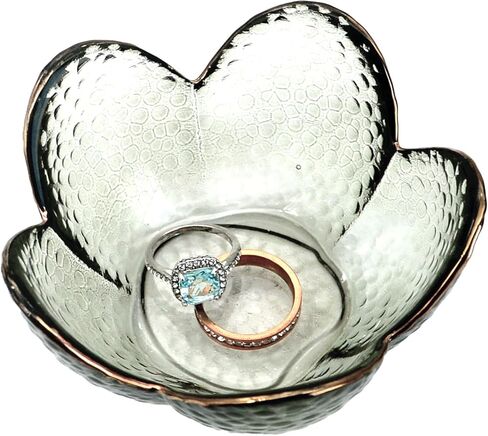 صينية مجوهرات على شكل خاتم زهرة خضراء، صينية حلية زجاجية صغيرة لأقراط الخواتم، هدية للنساء الزوجة والأم والابنة in Kuwait