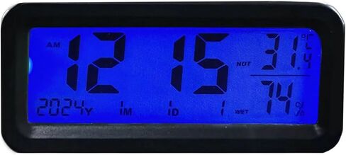 Digital Dashboard Clock for Vehicles, Solar-Powered LCD with Temperature & Humidity Display, Easy Installation in Kuwait