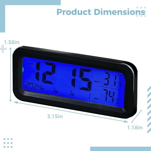 Digital Dashboard Clock for Vehicles, Solar-Powered LCD with Temperature & Humidity Display, Easy Installation in Kuwait
