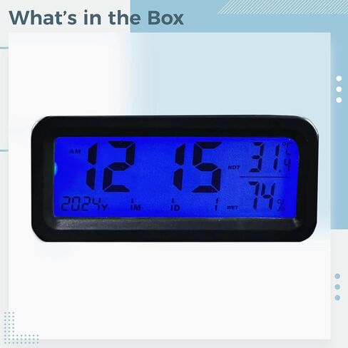 Digital Dashboard Clock for Vehicles, Solar-Powered LCD with Temperature & Humidity Display, Easy Installation in Kuwait