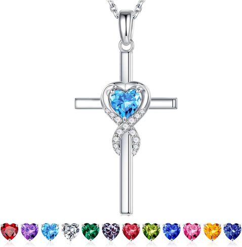Iefil Easter Gifts for Women Wife - Cross Necklace for Women, 925 Sterling Silver Birthstone Necklace in Saudi Arabia