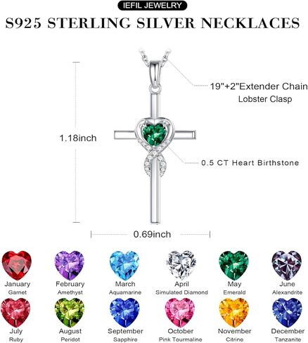 Iefil Easter Gifts for Women Wife - Cross Necklace for Women, 925 Sterling Silver Birthstone Necklace in Saudi Arabia
