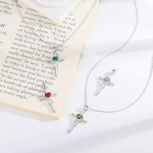 Iefil Easter Gifts for Women Wife - Cross Necklace for Women, 925 Sterling Silver Birthstone Necklace in Saudi Arabia