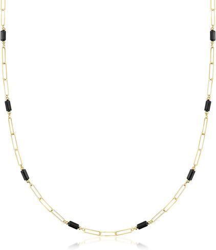 Ross-Simons Italian Onyx Station Paper Clip Link Necklace in 18kt Yellow Gold. 18 inches in Saudi Arabia