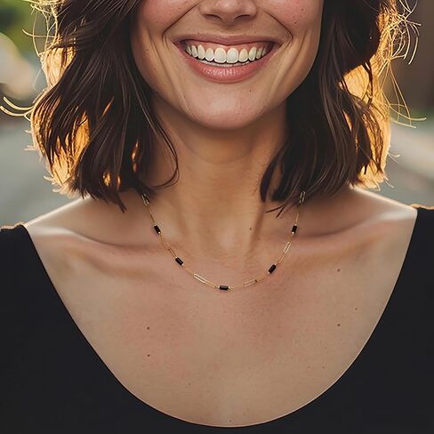 Ross-Simons Italian Onyx Station Paper Clip Link Necklace in 18kt Yellow Gold. 18 inches in Saudi Arabia