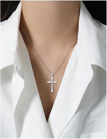 Rnivida 925 Sterling Silver Cross Pendant Necklace, Simple Cross Jewelry Gift for Women in Saudi Arabia