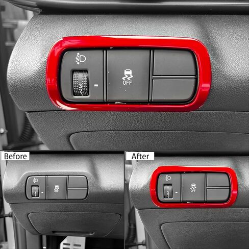 Car Front Light Headlight Switch Button Panel Cover Trim Compatible with Hyundai Elantra CN7 2021-2025 Elantra N Line 2022-2025 Automotive Accessories (Glossy Red Style) in Saudi Arabia