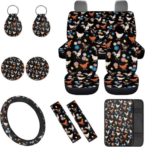الفراشة الملونة غطاء مقعد السيارة مجموعات 12 حزمة مع غطاء عجلة قيادة السيارة غطاء مسند الذراع حامل سلسلة المفاتيح حامي منصات حزام الأمان مناسبة لمعظم السيارات، سيارات الدفع الرباعي in Kuwait