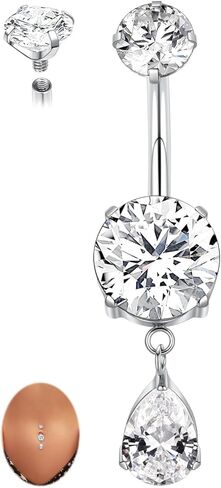 PEAKLINK G23 Titanium Dangle Belly Button Ring for Women 14G Internally Threaded Belly Jewelry Dangling Navel Piercing Curved Belly Barbell CZ Navel Ring 8-14mm in Saudi Arabia